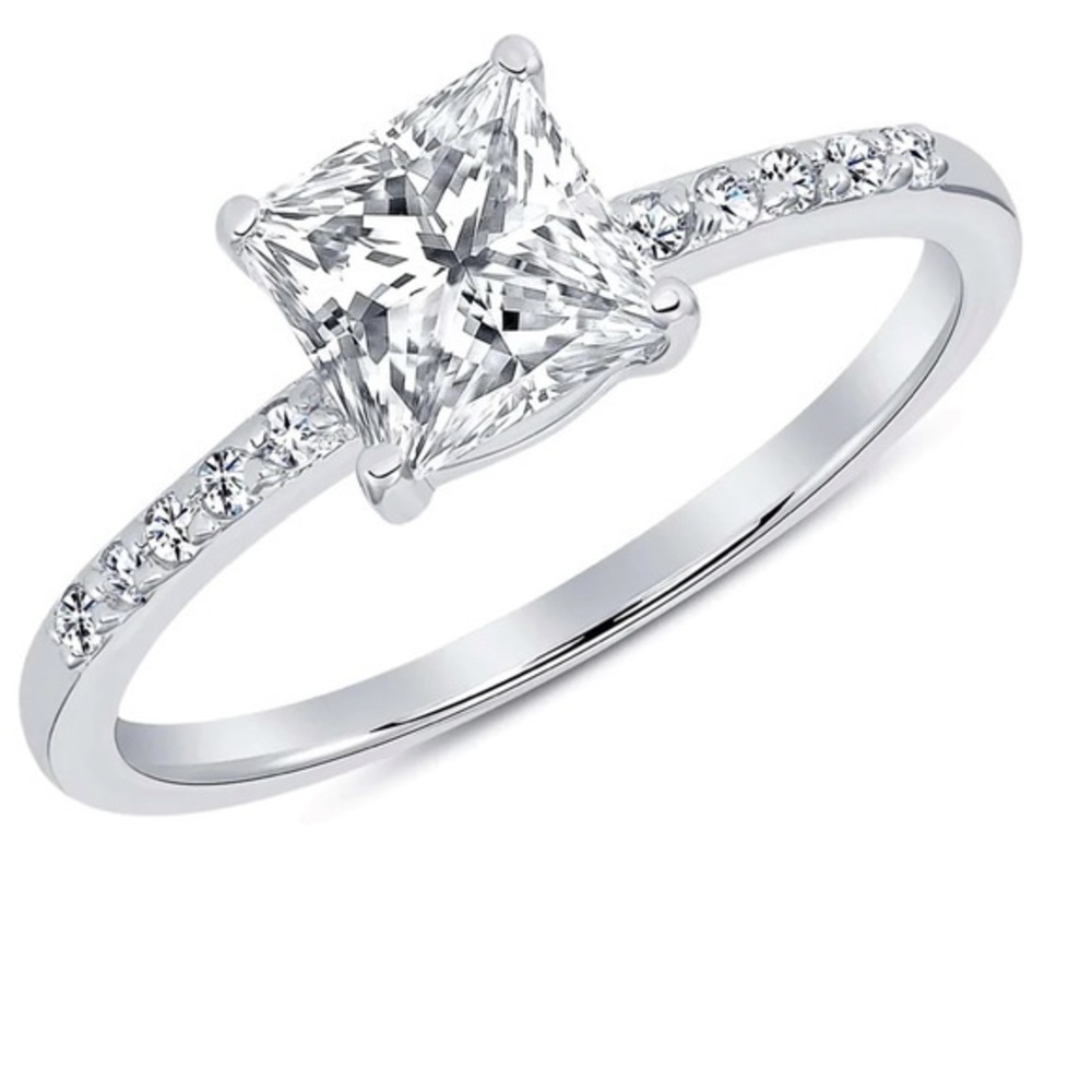 14k White Gold plated Engagement Ring Only